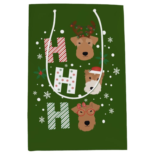 Bolsa De Regalo Mediana Ho Ho Ho Ho Ho Welsh Terrier Feliz Navidad (Anverso)