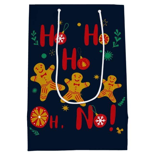 Bolsa De Regalo Mediana ¡Ho Ho Ho Ho Oh No! Cute Gingerbread Man (Reverso)