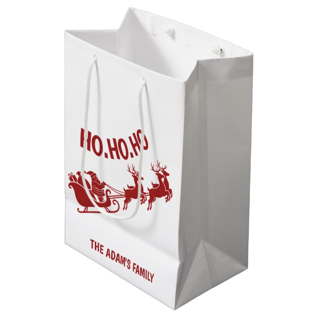 Bolsa De Regalo Mediana Ho Ho Ho Santa Sleigh Ride Christmas (Angulo Anverso)