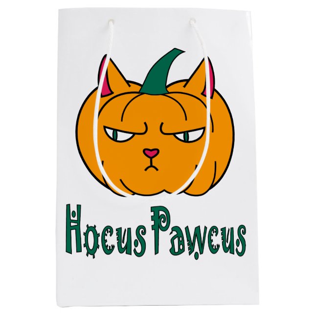 Bolsa De Regalo Mediana Hocucus pawcus Halloween calabaza ginger cat magia (Anverso)