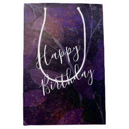 Bolsa De Regalo Mediana Hoja Púrpura De Cumpleaños En Negro