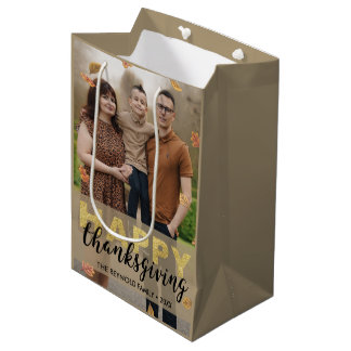 Bolsa De Regalo Mediana Hojas Cálidas Doradas Escritura Feliz Día de Acció