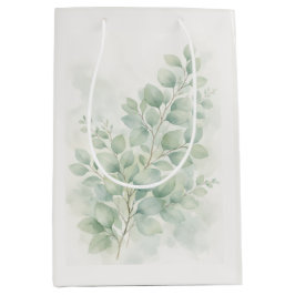 Bolsa De Regalo Mediana Hojas de Acuarela Botánica Verde Pastel