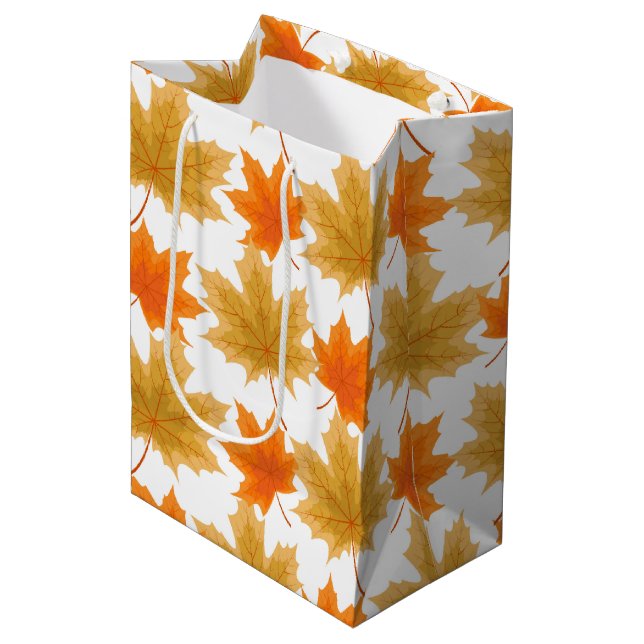 Bolsa De Regalo Mediana HOJAS DE AUTUMN naranja y ORO (Angulo Anverso)