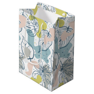 Bolsa De Regalo Mediana Hojas de colores pasteles y patrón de formas orgán
