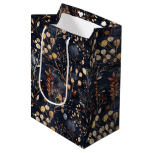 Bolsa De Regalo Mediana Hojas de flores secas y doradas