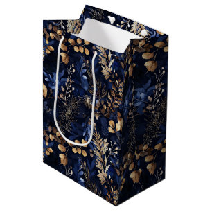 Bolsa De Regalo Mediana Hojas de flores secas y doradas