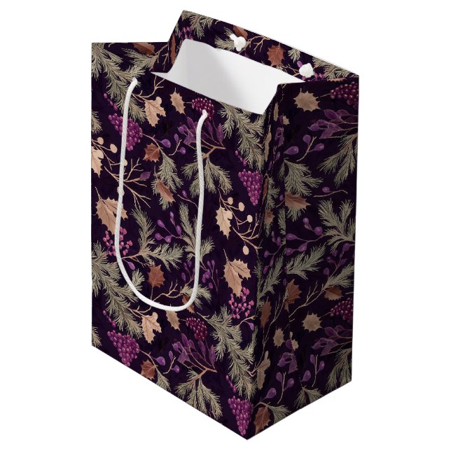 Bolsa De Regalo Mediana Hojas de flores secas y doradas (Angulo Anverso)