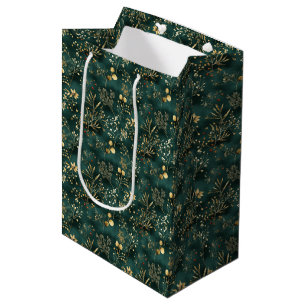 Bolsa De Regalo Mediana Hojas de flores secas y doradas