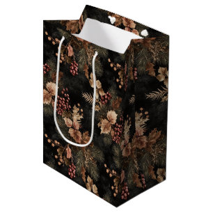 Bolsa De Regalo Mediana Hojas de flores secas y doradas