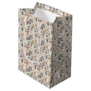 Bolsa De Regalo Mediana Hojas de flores secas y doradas