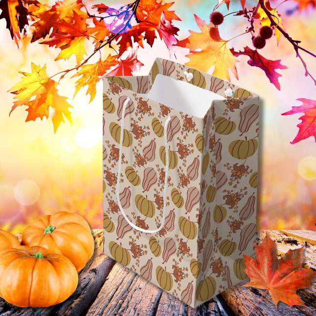 Bolsa De Regalo Mediana Hojas de otoño y cosecha de calabaza (Autumn Leaves and Pumpkin harvest Medium Gift Bag)