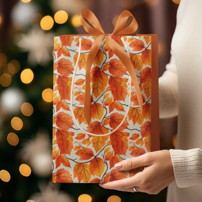 Bolsa De Regalo Mediana Hojas otoñales de acuarela - Foliage de caída vibr (Subido por el creador)