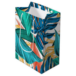 Bolsa De Regalo Mediana Hojas tropicales coloridas, diseño de patrones exó