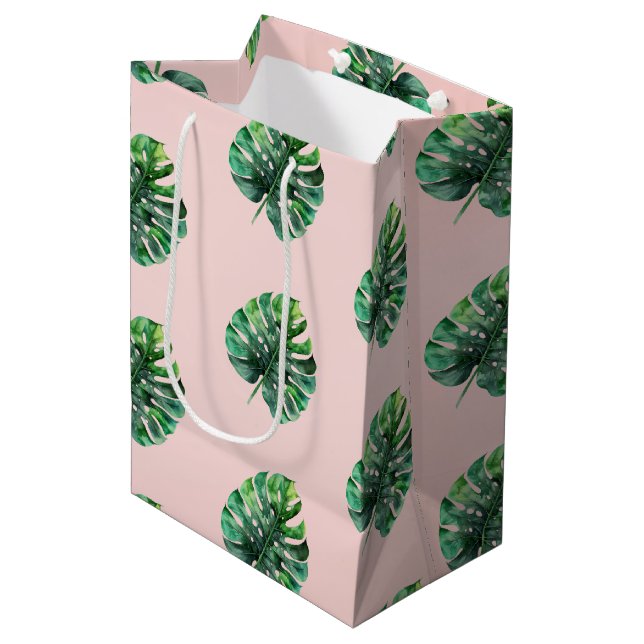 Bolsa De Regalo Mediana Hojas tropicales verdes rosadas de Rubor (Angulo Anverso)