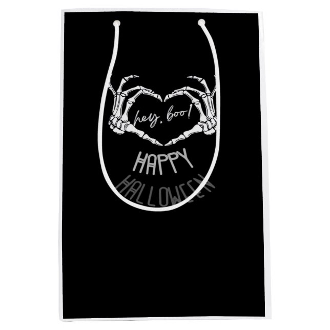 Bolsa De Regalo Mediana ¡Hola, Boo! Felices Halloween Skeleton Hand Heart  (Anverso)