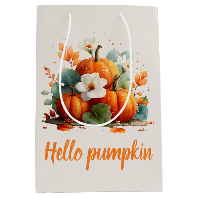 Bolsa De Regalo Mediana Hola Pumpkin Autumn Floral Design (Anverso)