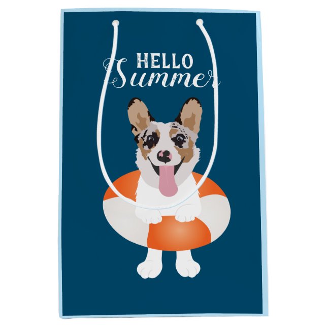 Bolsa De Regalo Mediana Hola verano Corgi Beach Dog (Anverso)