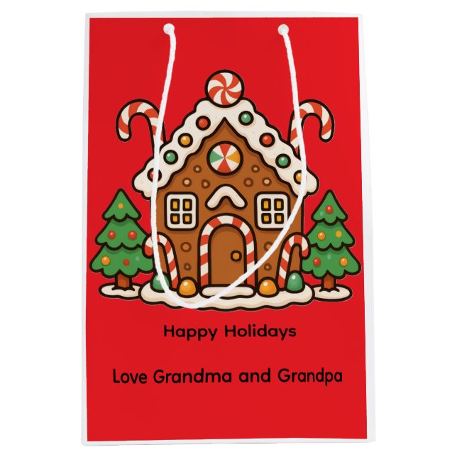 Bolsa De Regalo Mediana Holiday Gingerbread House (Anverso)