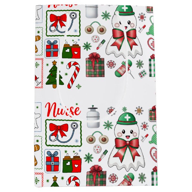 Bolsa De Regalo Mediana Holiday Medical with Stethoscope Christmas Nurse (Anverso)