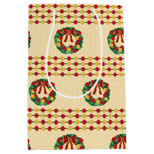 Bolsa De Regalo Mediana Holiday Wreath Knit (Anverso)
