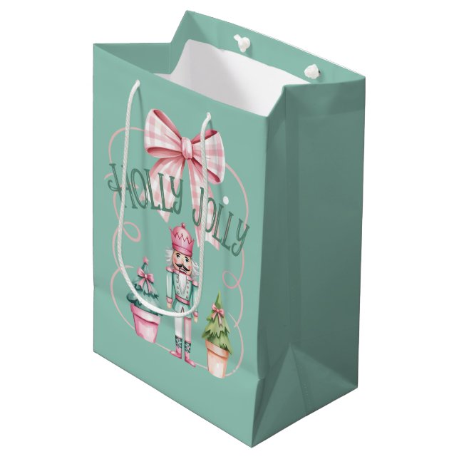 Bolsa De Regalo Mediana Holly Jolly Navidades Nutcracker Coquette Preppy (Angulo Anverso)