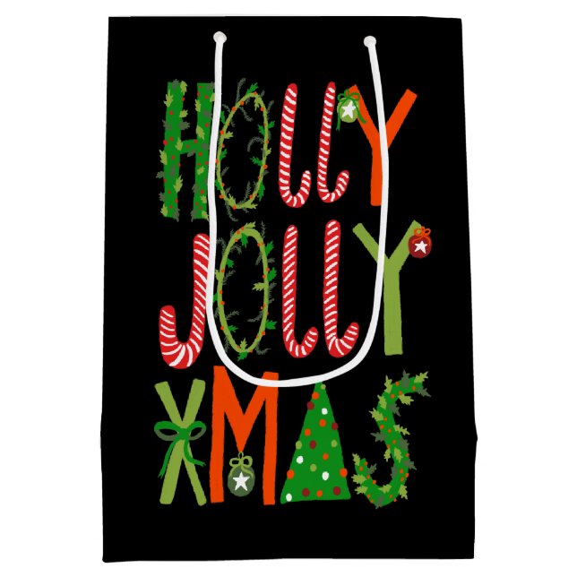 Bolsa De Regalo Mediana HOLLY JOLLY XMAS Dulces Navidades (Reverso)