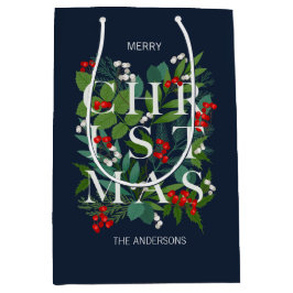 Bolsa De Regalo Mediana Holly Y Greenery Feliz Navidad