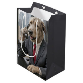 Bolsa De Regalo Mediana Hombre de negocios Irish Wolfhound hablando por te