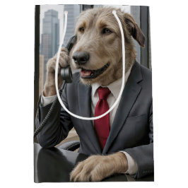 Bolsa De Regalo Mediana Hombre de negocios Irish Wolfhound hablando por te