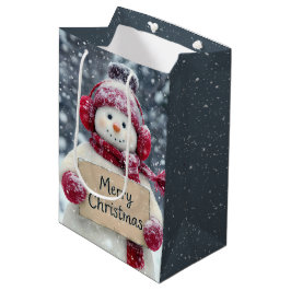 Bolsa De Regalo Mediana Hombre de nieve aguantando un Rótulo navideño
