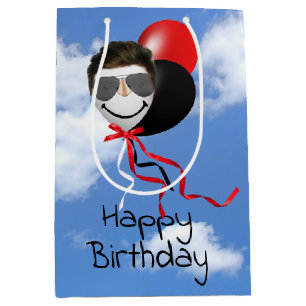 Bolsa De Regalo Mediana Hombre enfrenta globos de cumpleaños en el cielo