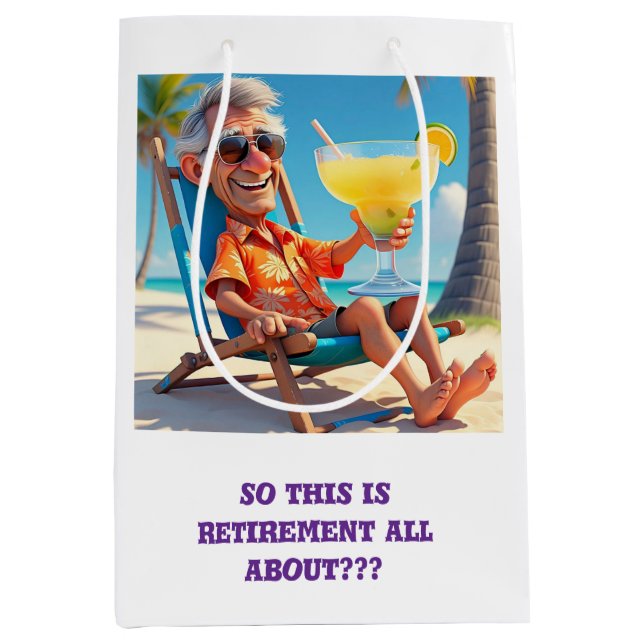 BOLSA DE REGALO MEDIANA " HOMBRE RETIRADO EN LA PLAYA " (Anverso)