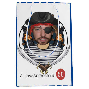 Bolsa De Regalo Mediana Hombres Fab Pirate Cumpleaños Funny Cara 50 Grande