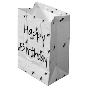 Bolsa De Regalo Mediana Hormigas Negras de Cumpleaños sobre Madera Encalad