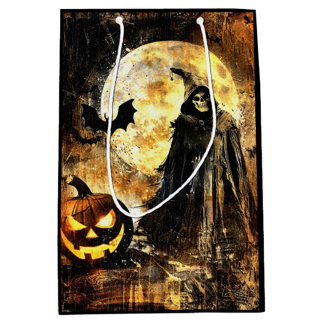 Bolsa De Regalo Mediana Horror Halloween Jack O Lantern Spookason (Anverso)