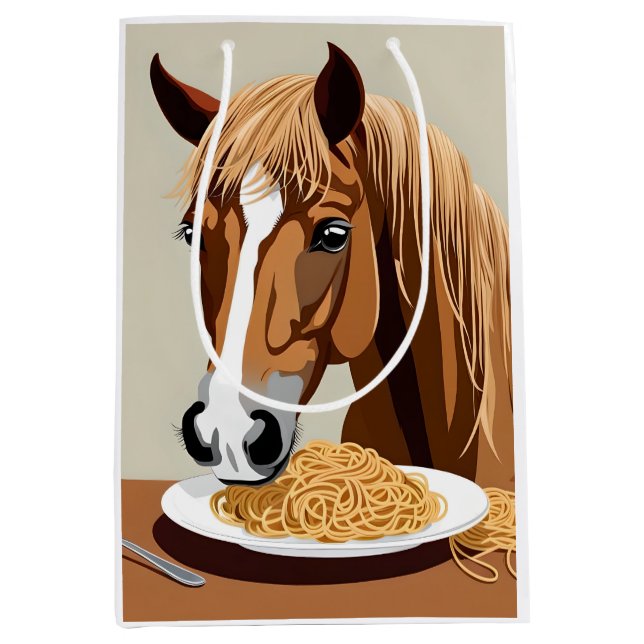 Bolsa De Regalo Mediana horse eating spaghetti  (Anverso)