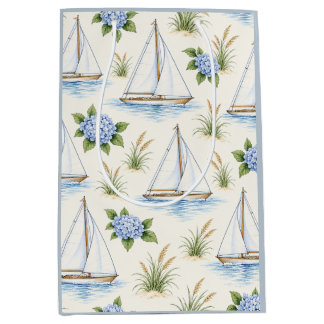 Bolsa De Regalo Mediana Hortensia Azul de Velero de Hamptons Costero