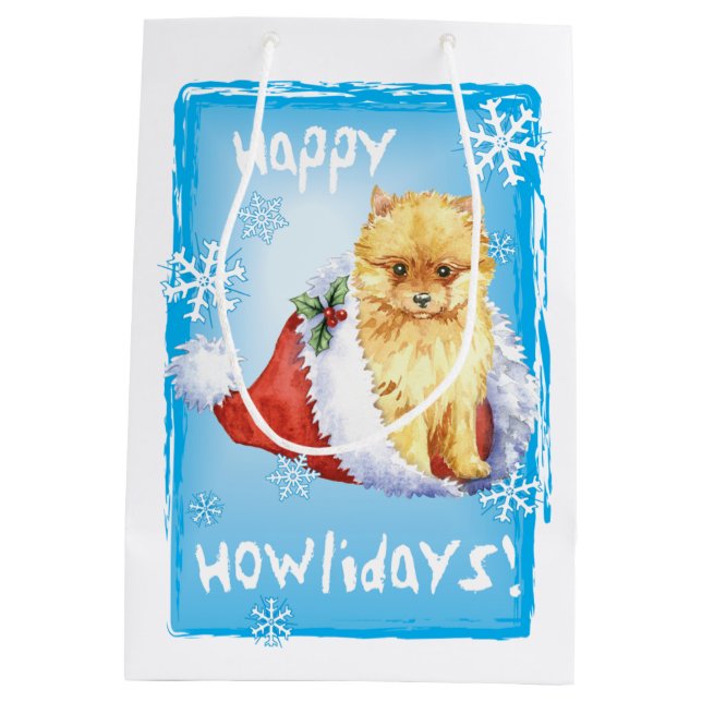 Bolsa De Regalo Mediana Howlidays feliz Pomeranian (Reverso)