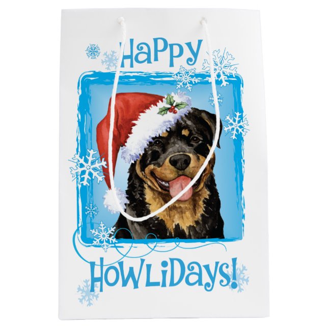 Bolsa De Regalo Mediana Howlidays feliz Rottweiler (Anverso)