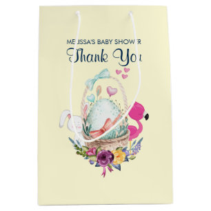 Bolsa De Regalo Mediana Huevo dulce, flamencos rosados y conejito, acuarel