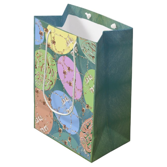 Bolsa De Regalo Mediana Huevos de Rosa de Pascua sobre papel verde azul pa