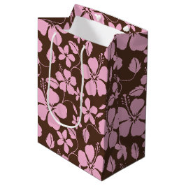 BOLSA DE REGALO MEDIANA HULA HAWAIANA (HIBISCO) MARRÓN/ROSA