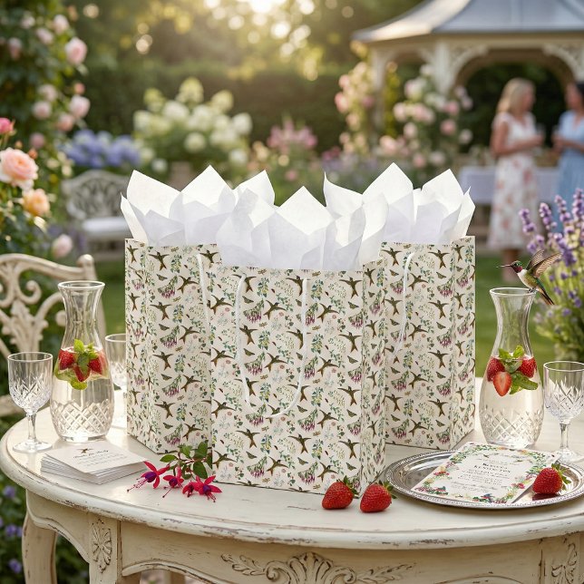 Bolsa De Regalo Mediana Hummingbird Butterfly Garden Flowers Botanical (Subido por el creador)