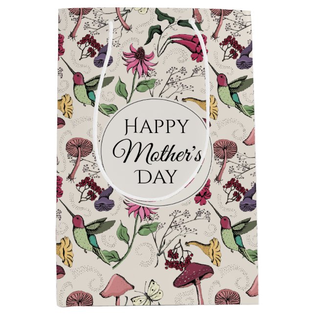 Bolsa De Regalo Mediana Hummingbird & Flowers Mothers Day Photo (Anverso)