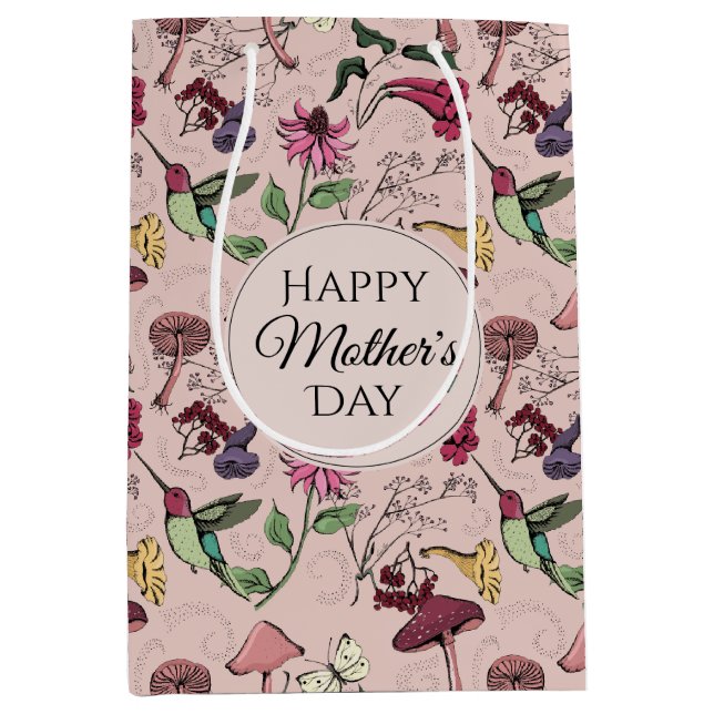 Bolsa De Regalo Mediana Hummingbird & Flowers Mothers Day Photo (Anverso)