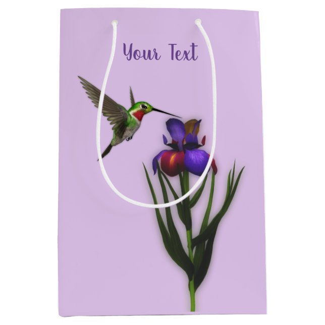 Bolsa De Regalo Mediana Hummingbird Y Iris Flower Personalizadas (Anverso)
