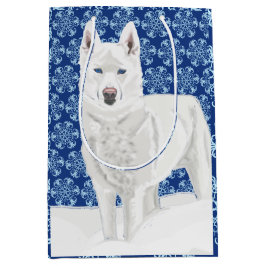 Bolsa De Regalo Mediana Husky blanco contra los ladrones de nieve y cielo
