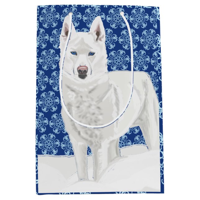 Bolsa De Regalo Mediana Husky blanco contra los ladrones de nieve y cielo  (Anverso)