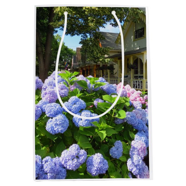 Bolsa De Regalo Mediana Hydrangeas azules y rosas - Martha's Vineyard Medi (Anverso)
